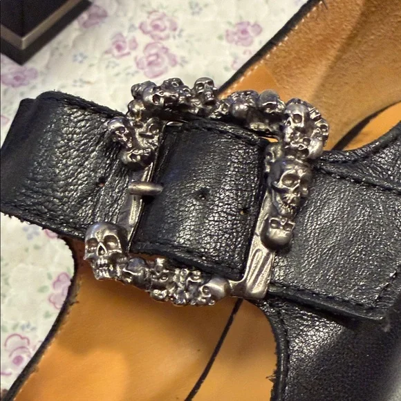 John Fluevog Black Pointed Mary Jane Heels with Decorative Buckles - Picture 3 of 8